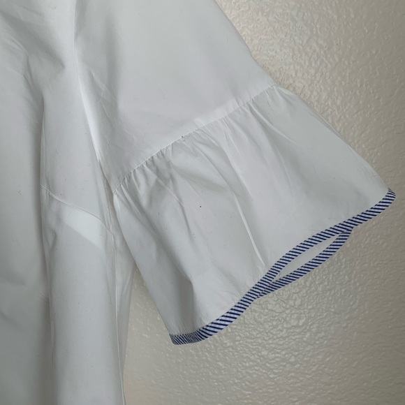 J Crew Button Back Bell Sleeve Tipped Trim Blouse - Picture 4 of 8